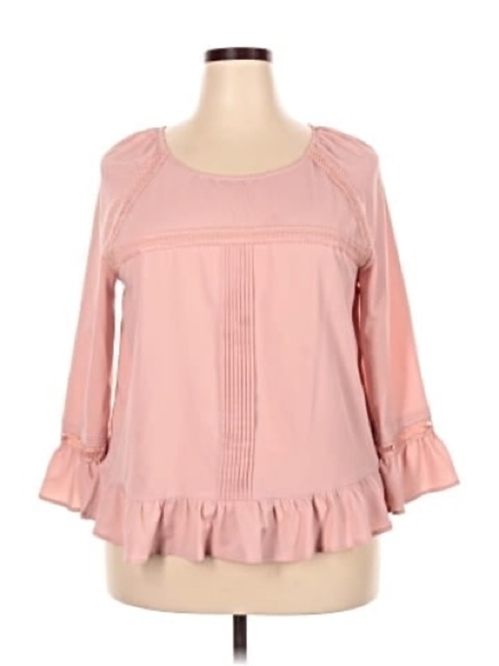 NWOT Women's Blush color w Ruffle Hem Long 3/4 Sleeve Blouse Ladies M